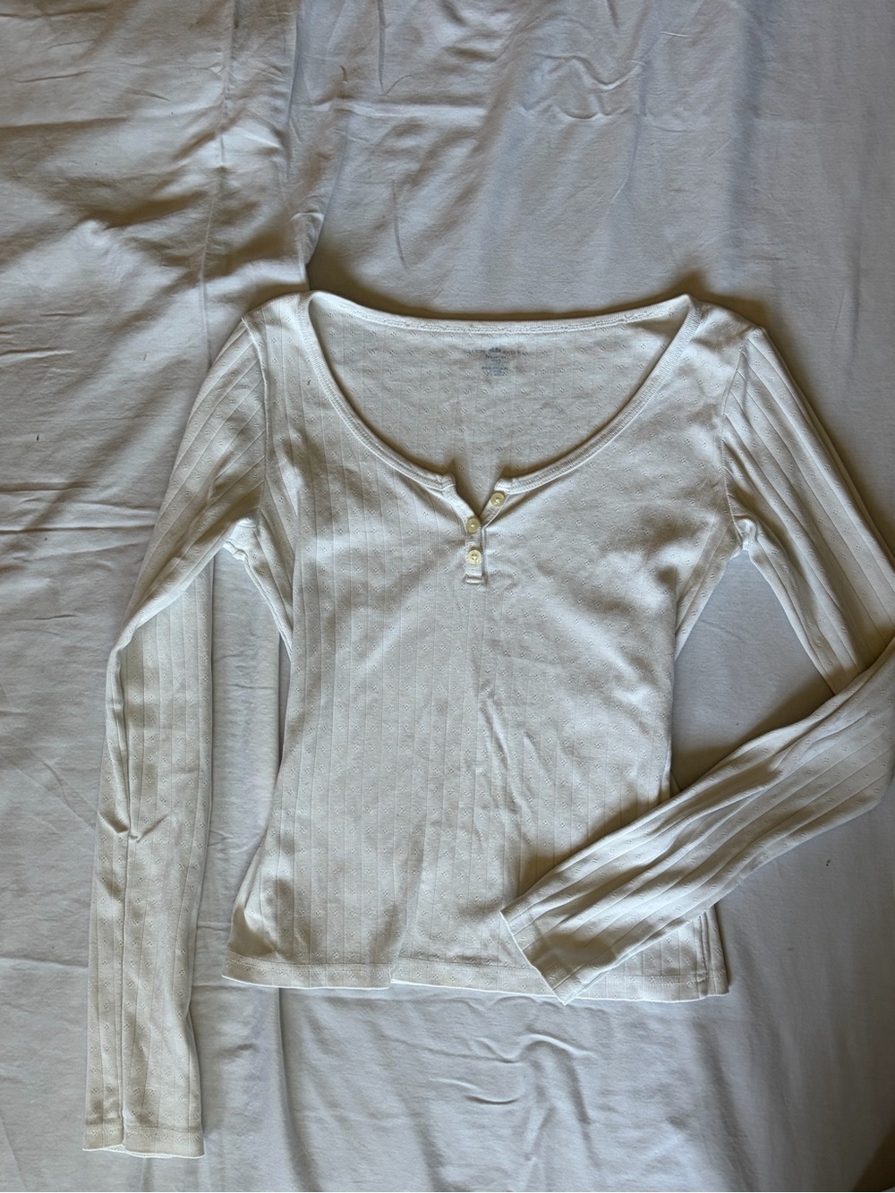 Brandy Melville White Ribbed Long-Sleeve Henley